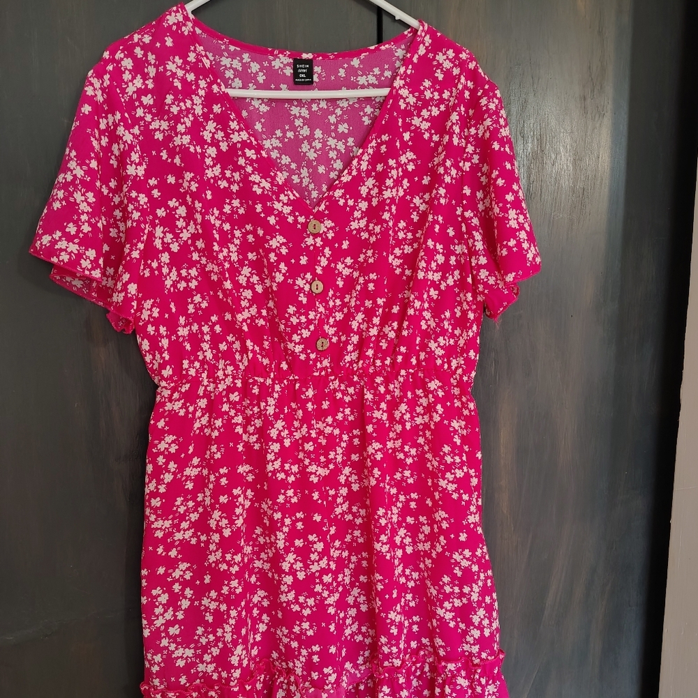 Floral Pink Button-Down Women's Dress